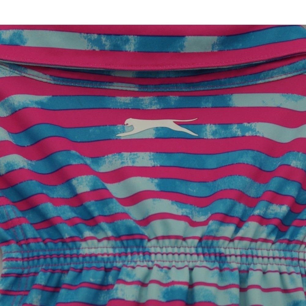 Slazenger Golf Womens XL Sleeveless Polo Shirt Pink Blue Striped Quarter Zip Top - Picture 4 of 8